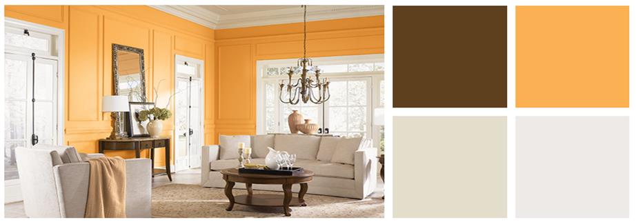 Oranžovo - bílo - hnědý obývací pokoj