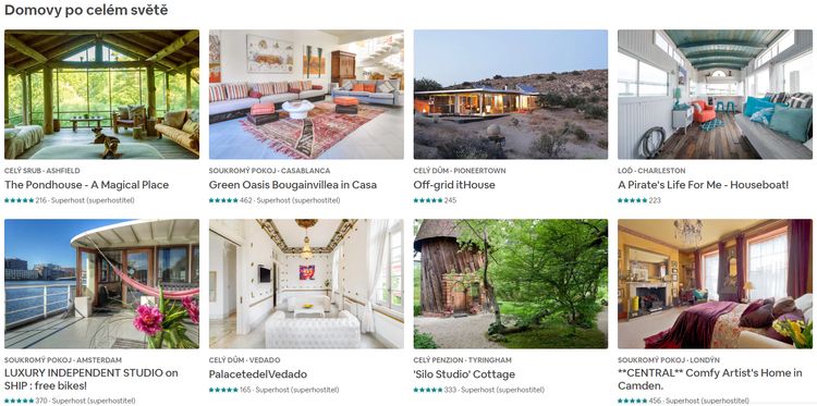 Airbnb domovy po celém světě