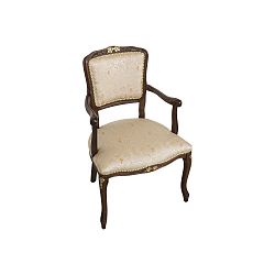 Krémově bílá polstrovaná židle s područkami s dekorem v barvě ořechového dřeva Afogata