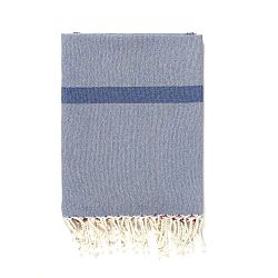 Modro-šedá osuška s příměsí bavlny Kate Louise Cotton Collection Line Blue Grey Pink, 100 x 180 cm