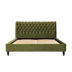 Olivově zelená postel z bukového dřeva s černými nohami Vivonita Allon, 160 x 200 cm