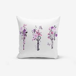 Povlak na polštář s příměsí bavlny Minimalist Cushion Covers Purple Key Flower Striped, 45 x 45 cm