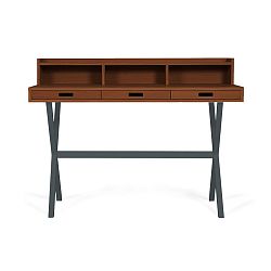 Pracovní stůl z ořechového dřeva s šedými kovovými nohami HARTÔ Hyppolite, 120 x 55 cm