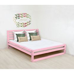 Růžová dřevěná dvoulůžková postel Benlemi DeLuxe, 200 x 200 cm