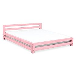 Růžová dvoulůžková postel z smrkového dřeva Benlemi Double, 200 x 200 cm