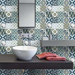 Sada 30 nástěnných samolepek Ambiance Wall Stickers Cement Tiles Azulejos Vicenzo, 15 x 15 cm