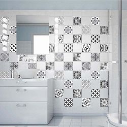 Sada 60 nástěnných samolepek Ambiance Wall Decals Elegant Tiles Shade of Grey, 20 x 20 cm
