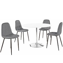 Sada kulatého jídelního stolu a 4 šedých židlí Støraa Terri