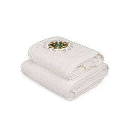 Set bílého ručníku a bílé osušky s barevným detailem Paon