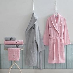 Set dámského a pánského županu, ručníků a osušek v šedé a růžové barvě Family Bath