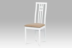 Autronic Jídelní židle BC-2482 WT, masiv buk, barva bílá, potah béžový 