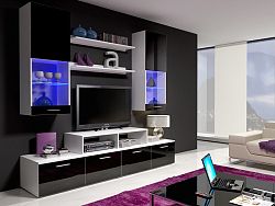 Smartshop Obývací stěna MINI II s LED osvětlením, bílá/černý lesk