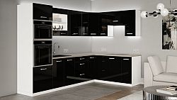 Rohová kuchyně Vicky black pravý roh 290x180 (černá vysoký lesk)