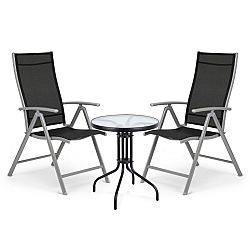 MODERNHOME Sada zahradního nábytku - skleněný stůl + 2 židle Ania stříbrná 