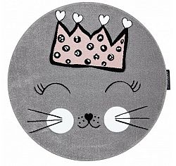 Dětský kusový koberec Petit Cat crown grey kruh-120x120 (průměr) kruh