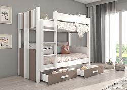 Patrová postel pro 2 děti, 200x90cm, bílá/trufel