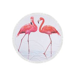 Barevná plážová osuška z bavlny Flamingos, ⌀ 150 cm