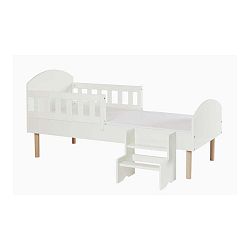 Bílá dětská postel s nohami z bukového dřeva a bezpečnostními postranními pelestmi Manis-h Eos, 70 x 160 cm