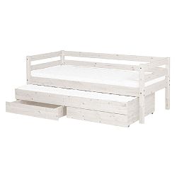 Bílá dětská postel z borovicového dřeva s výsuvným lůžkem a 2 zásuvkami Flexa Classic, 90 x 200 cm