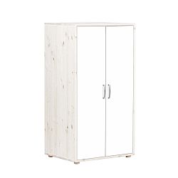 Bílá dětská šatní skříň s lakovanými dveřmi z borovicového dřeva Flexa Classic, výška 133 cm
