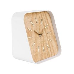 Bílé kovové stolní hodiny s dekorem dřeva Karlsson Squared