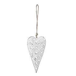 Bílé vyřezávané závěsné srdce z kovu Ego Dekor Heart, výška 14 cm