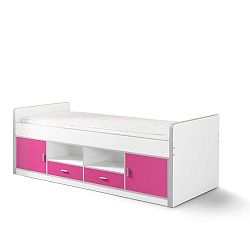Bílo-fuchsiová dětská postel s úložným prostorem Vipack Bonny, 200 x 90 cm