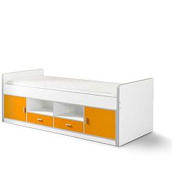 Bílo-oranžová dětská postel s úložným prostorem Vipack Bonny, 200 x 90 cm
