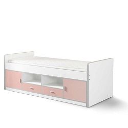 Bílo-růžová dětská postel s úložným prostorem Vipack Bonny, 200 x 90 cm