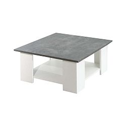 Bílý konferenční stolek s deskou v dekoru betonu Symbiosis Square, 67 x 67 cm