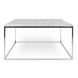 Bílý mramorový konferenční stolek s chromovými nohami TemaHome Gleam, délka 75 cm