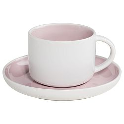 Bílý porcelánový šálek s podšálkem s růžovým vnitřkem Maxwell & Williams Tint, 240 ml