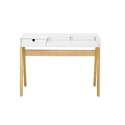 Bílý pracovní stůl s konstrukcí z březového dřeva Wermo Hansa, 111,5 x 41,5 cm