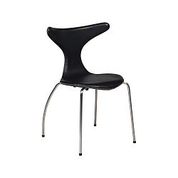 Černá kožená jídelní židle s kovovým podnožím DAN–FORM Dolphin