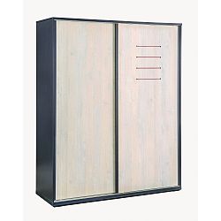 Černá šatní skříň s dveřmi v přírodní barvě Trio Sliding Wardrobe
