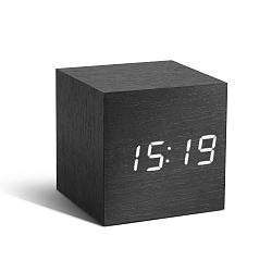 Černý budík s bílým LED displejem Gingko Cube Click Clock