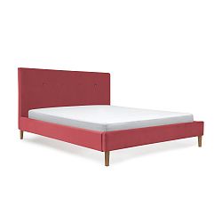 Červená postel s přírodními nohami Vivonita Kent, 160 x 200 cm