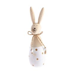 Dřevěná dekorace s detailem v bílé barvě Dakls Happy Easter Hare, výška 17 cm