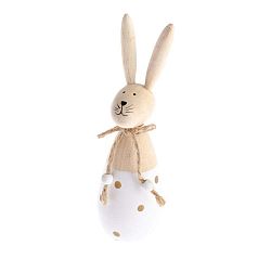 Dřevěná dekorace s detailem v bílé barvě Dakls Happy Easter Hare, výška 44 cm
