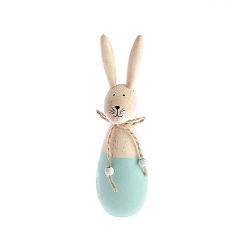 Dřevěná dekorace s detailem v modré barvě Dakls Happy Easter Hare, výška 48 cm