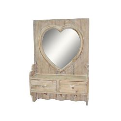 Dřevěné nástěnné zrcadlo se 2 zásuvkami Antic Line Heart