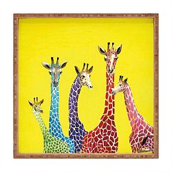 Dřevěný dekorativní servírovací tác Giraffes, 40 x 40 cm