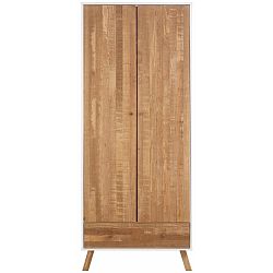 Dvoudveřová šatní skříň z masivního borovicového dřeva s bílými detaily Støraa Rafael
