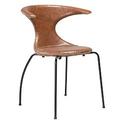 Hnědá kožená jídelní židle s černým kovovým podnožím DAN–FORM Flair