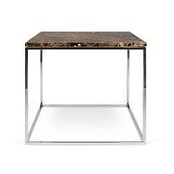 Hnědý mramorový konferenční stolek s chromovými nohami TemaHome Gleam, 50 cm