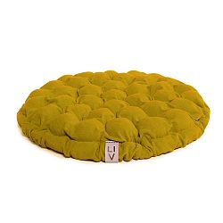 Hořčicový sedací polštářek s masážními míčky Lindy Vrňáková Bloom, Ø 65 cm