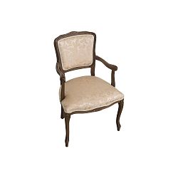 Krémově bílá polstrovaná židle s područkami s dekorem v barvě ořechového dřeva