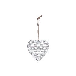 Malá závěsná bílá kovová dekorace ve tvaru srdce s motivem srdíčka Ego Dekor, 8 x 7,5 cm