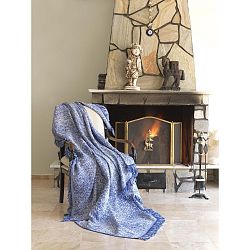 Modrá bavlněná deka Linen, 170 x 220 cm
