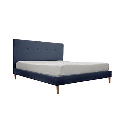 Modrá postel s přírodními nohami Vivonita Kent, 140 x 200 cm